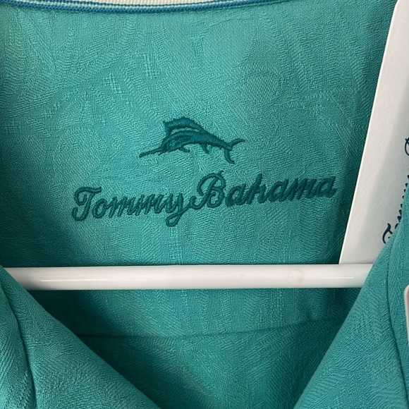Tommy Bahama Short Sleeve Silk Button Up Silk Green Tropical Isle Shirt sz Large - Picture 9 of 15